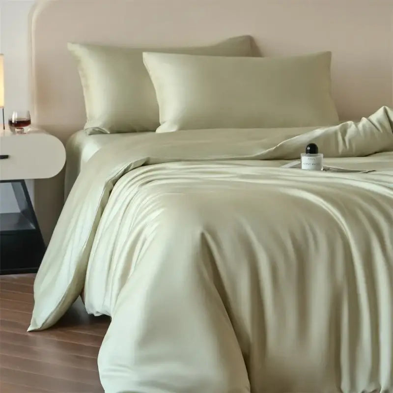 Luxurious beige lyocell silk duvet cover set bedroom bedding