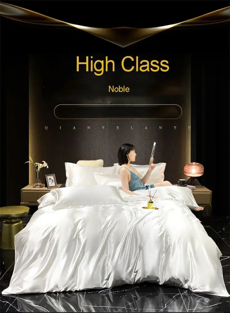 Luxurious navy satin bedding set king size bedroom duvet cover