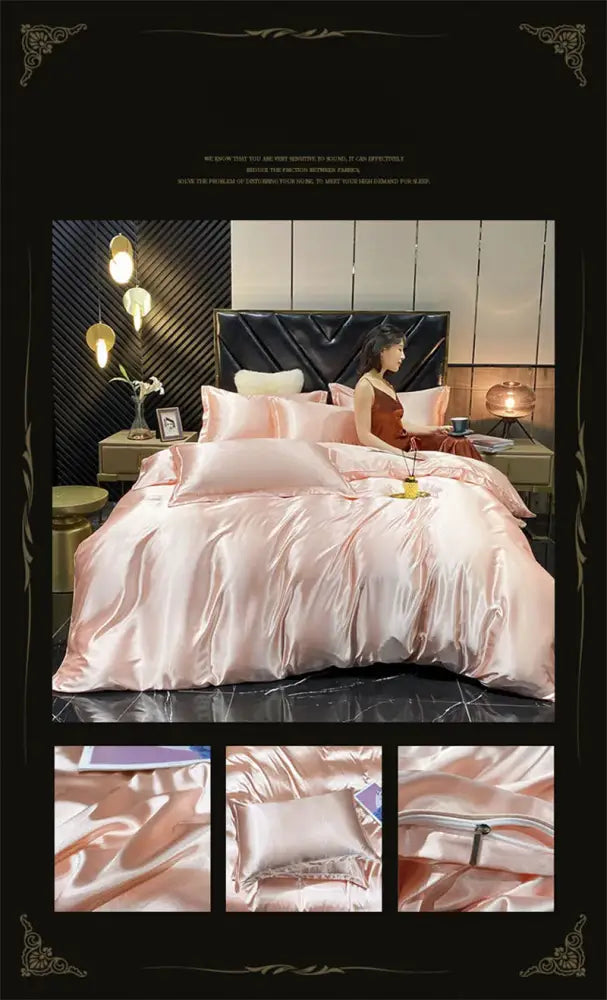 Copper & gold satin duvet cover bedding set bedroom luxury