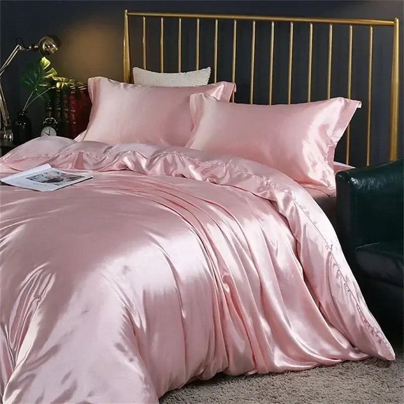 Luxurious teal satin bedding set with duvet cover for bedroom