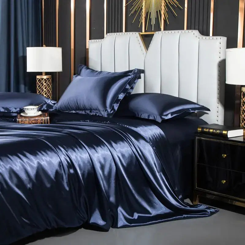 Luxurious pink satin duvet cover bedroom bedding set