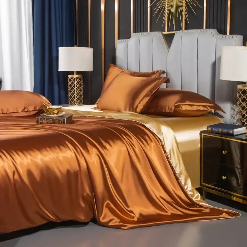 Luxurious navy satin duvet cover set bedroom bedding