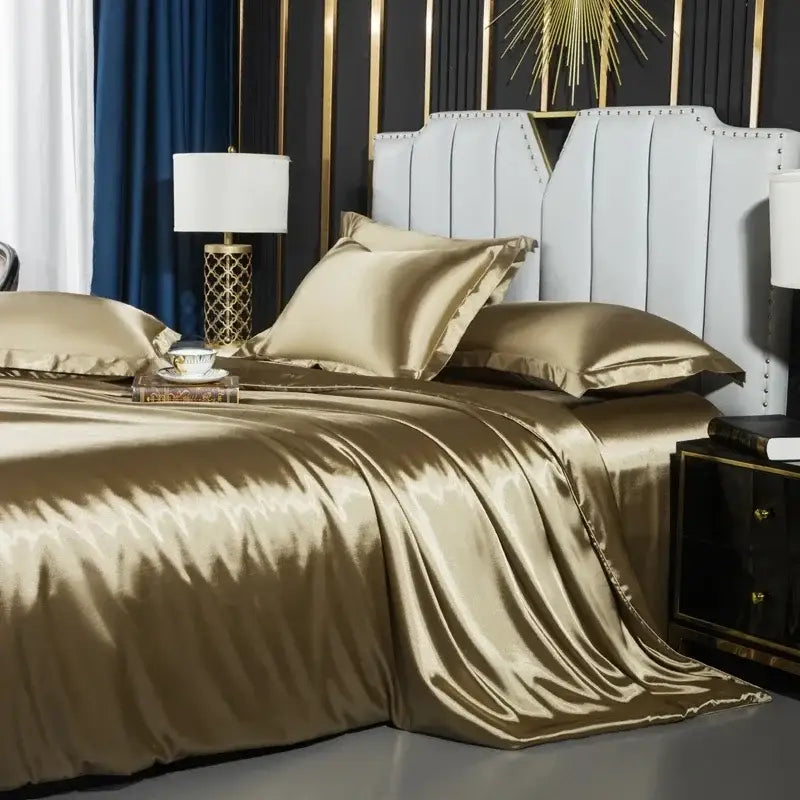 Luxurious teal glossy satin duvet cover bedroom bedding set