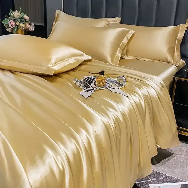 Luxurious teal glossy satin duvet cover bedroom bedding set