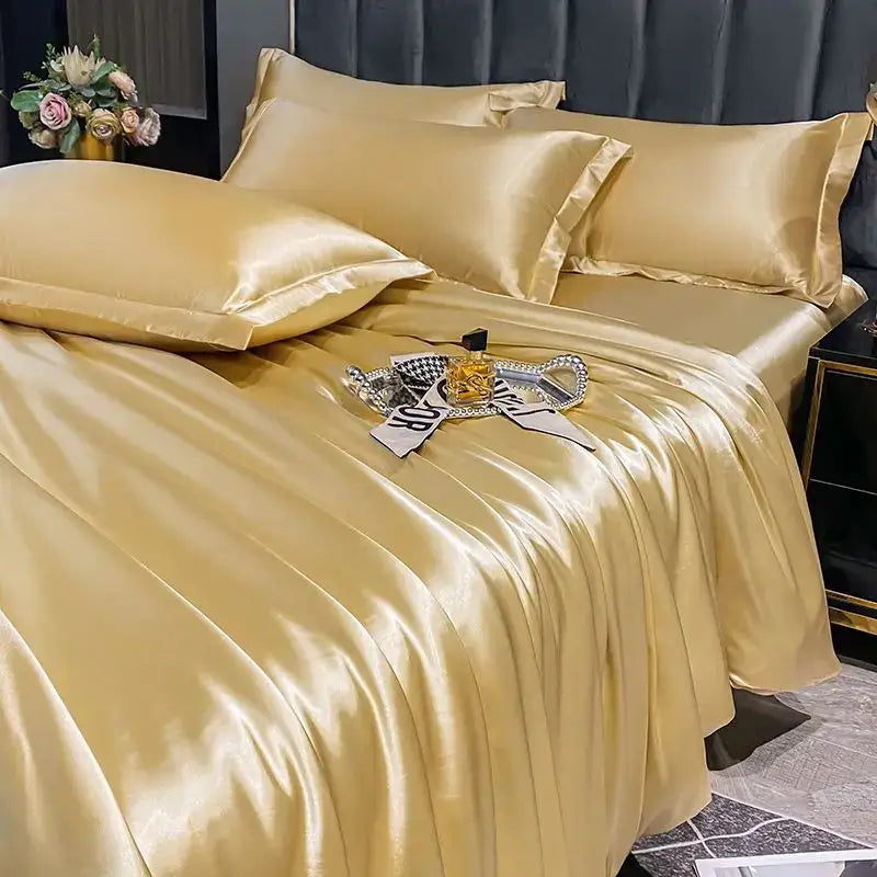 Luxurious teal glossy satin duvet cover bedroom bedding set
