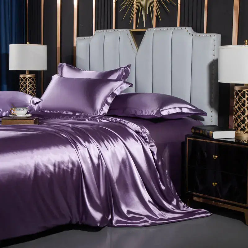Luxurious navy satin duvet cover set bedroom bedding
