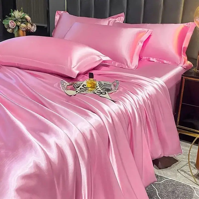Luxurious purple satin ruffled duvet cover bedroom bedding set
