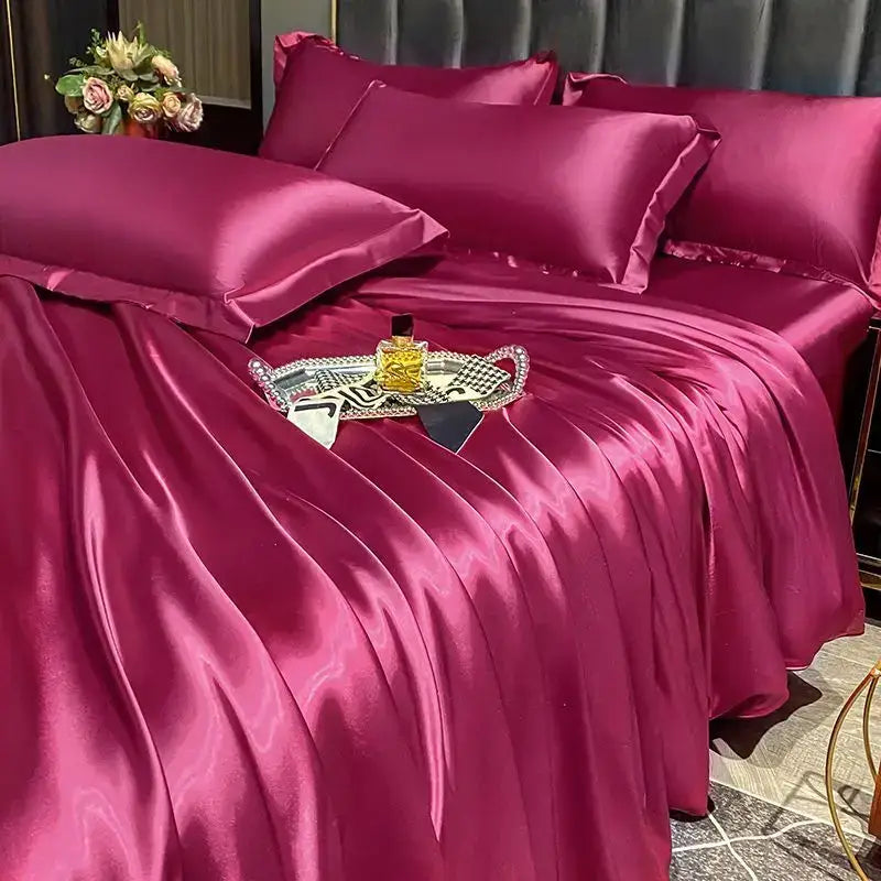 Luxurious teal glossy satin duvet cover bedroom bedding set