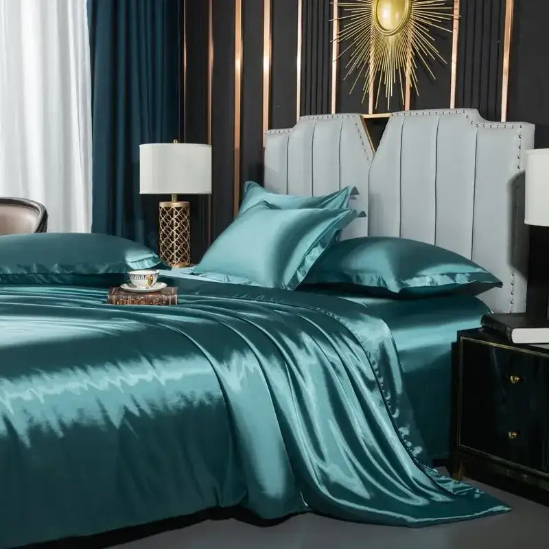 Luxurious lavender satin duvet cover set bedroom bedding
