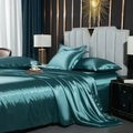 Luxurious teal glossy satin duvet cover bedroom bedding set