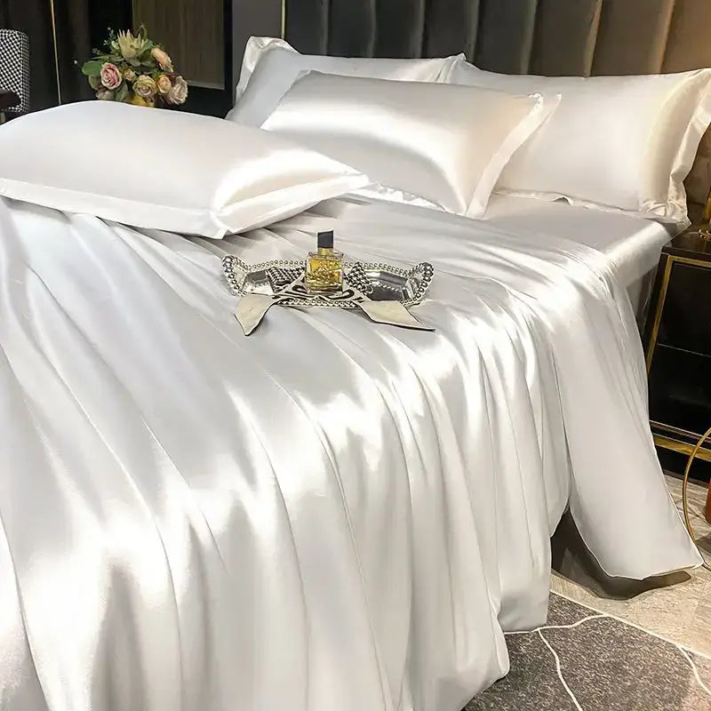 Luxurious navy satin duvet cover set bedroom bedding