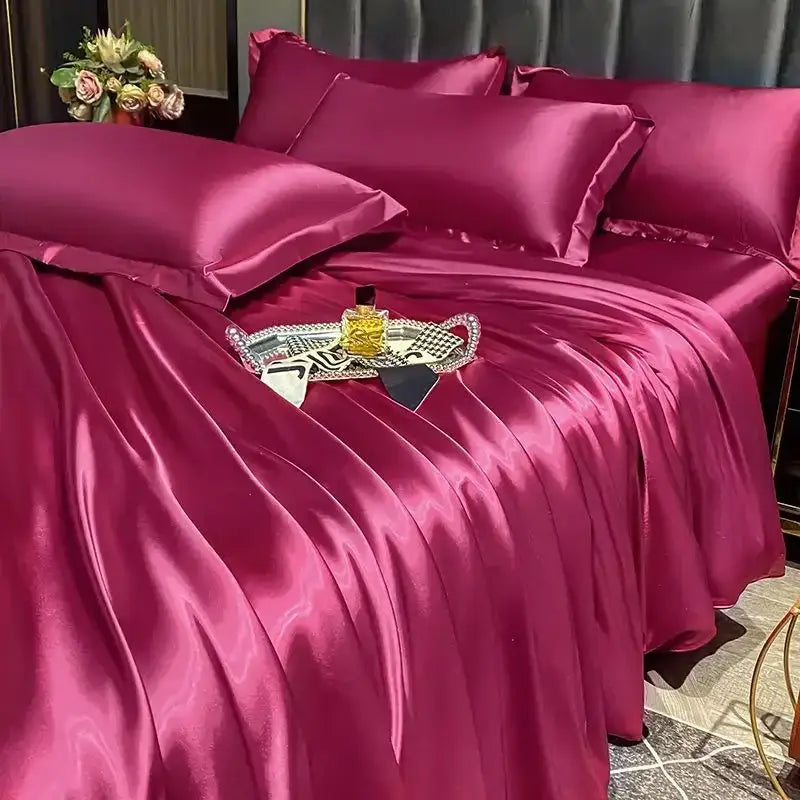Luxurious teal satin duvet cover bedroom bedding set