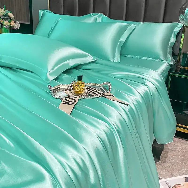 Golden satin silk duvet cover set bedroom luxury bedding