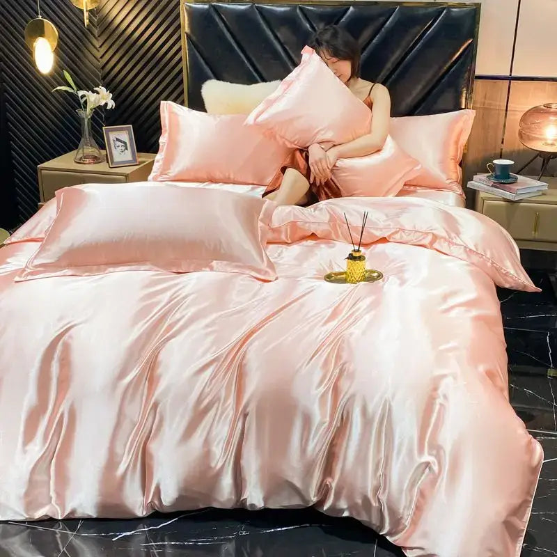 Lavender satin rayon silk duvet cover king size bedroom bedding set