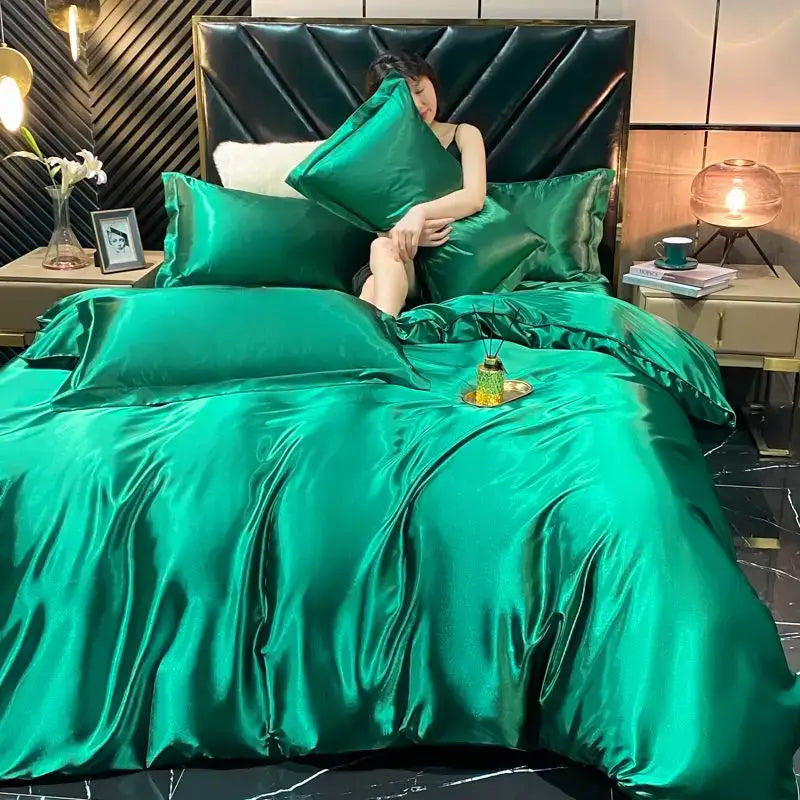 Luxurious bronze satin duvet cover bedding set bedroom king size