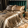 Luxurious gold satin duvet cover bedroom king size bedding set