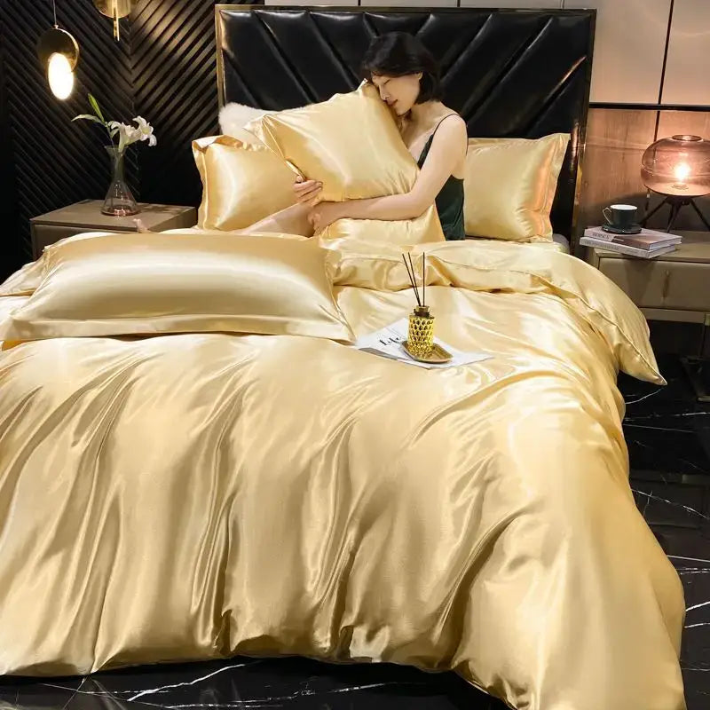 Lavender satin rayon silk duvet cover king size bedroom bedding set