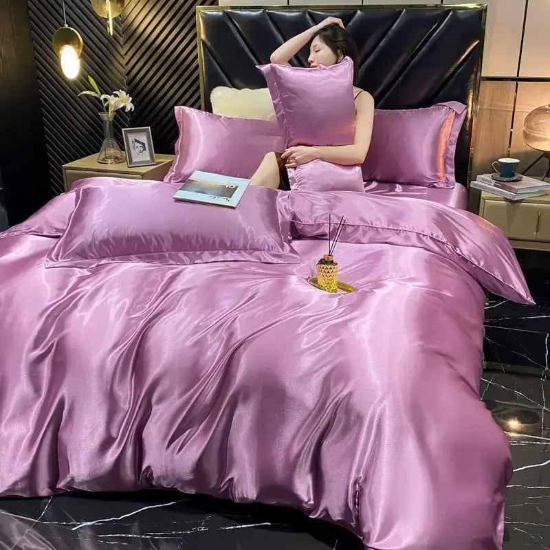 Luxurious gold satin duvet cover bedroom king size bedding set