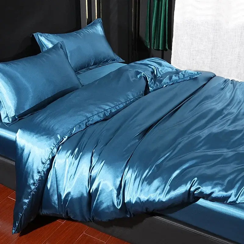 Luxurious black satin duvet cover set bedroom silk bed sheet