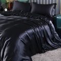 Luxurious black satin duvet cover set bedroom silk bed sheet