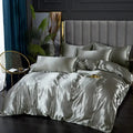 Luxurious silver satin duvet cover bedroom bedding set