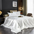 Luxurious white satin duvet cover bedroom silk bedding set