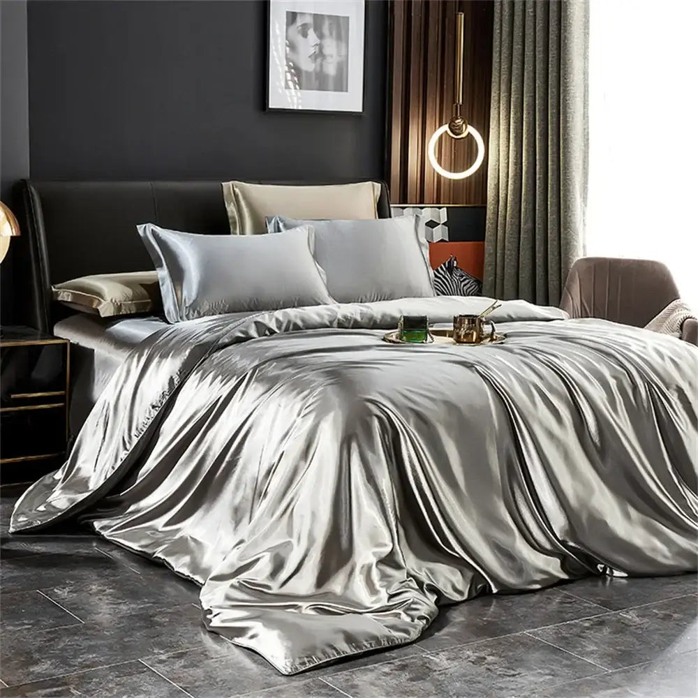 Luxurious gold & teal satin duvet cover bedding set – bedroom