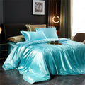 Luxurious turquoise satin bedding set with gold trim – bedroom duvet cover