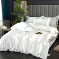 Luxurious white satin duvet cover bedding set bedroom silk finish