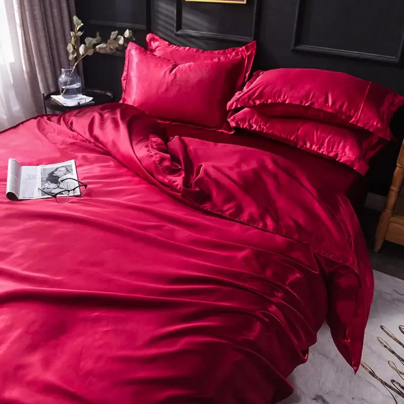 Luxurious turquoise satin silk bedding set for bedroom