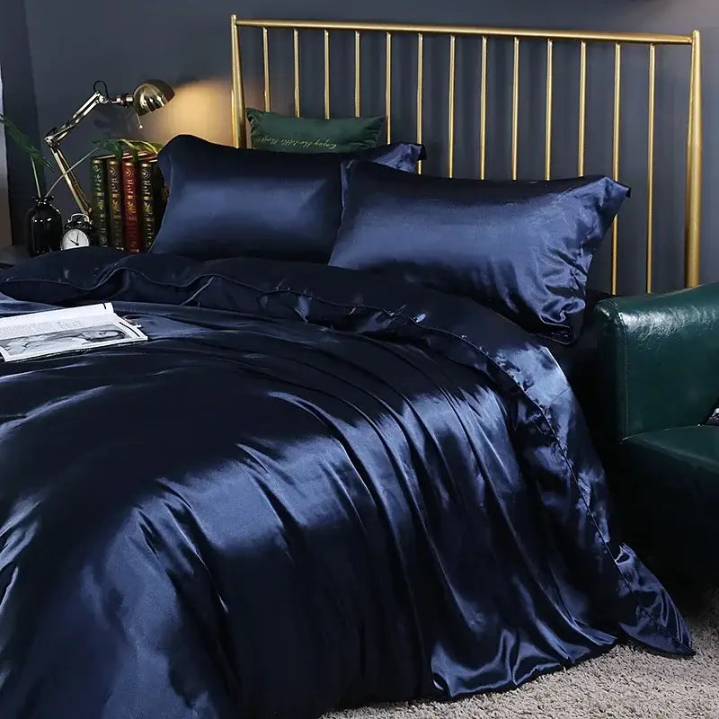 Luxurious copper satin duvet cover set bedroom silk bedding
