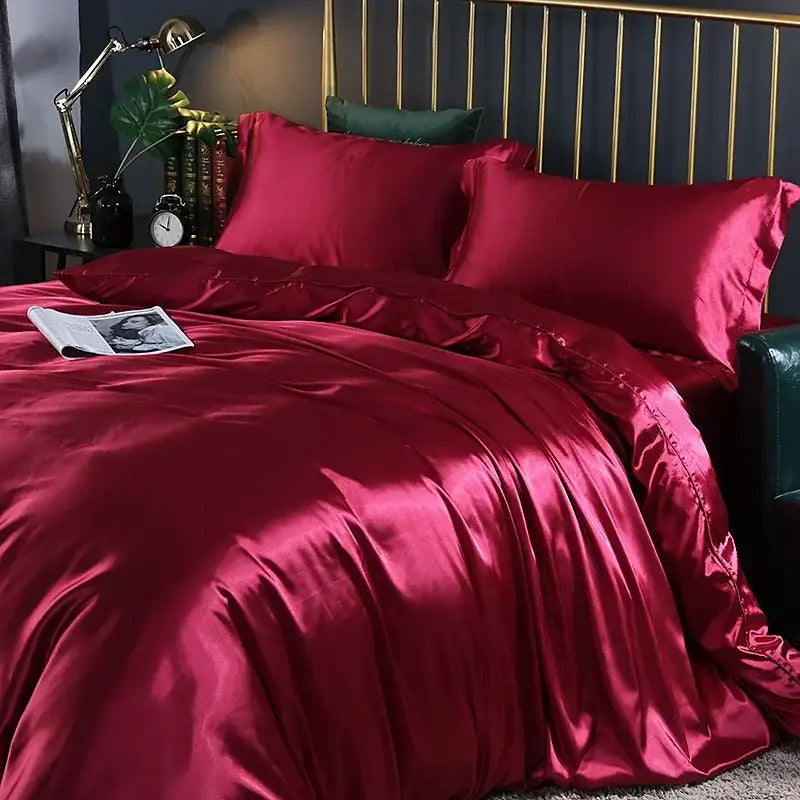 Luxurious dark gray satin duvet cover set bedroom 3 pcs duvet cover