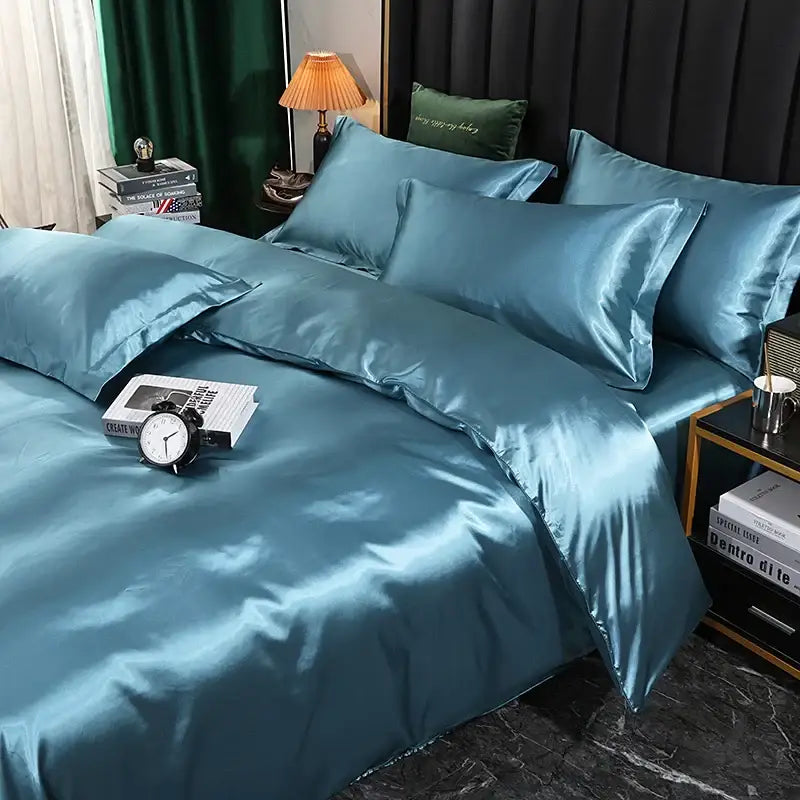 Luxurious dark gray satin duvet cover set bedroom 3 pcs duvet cover