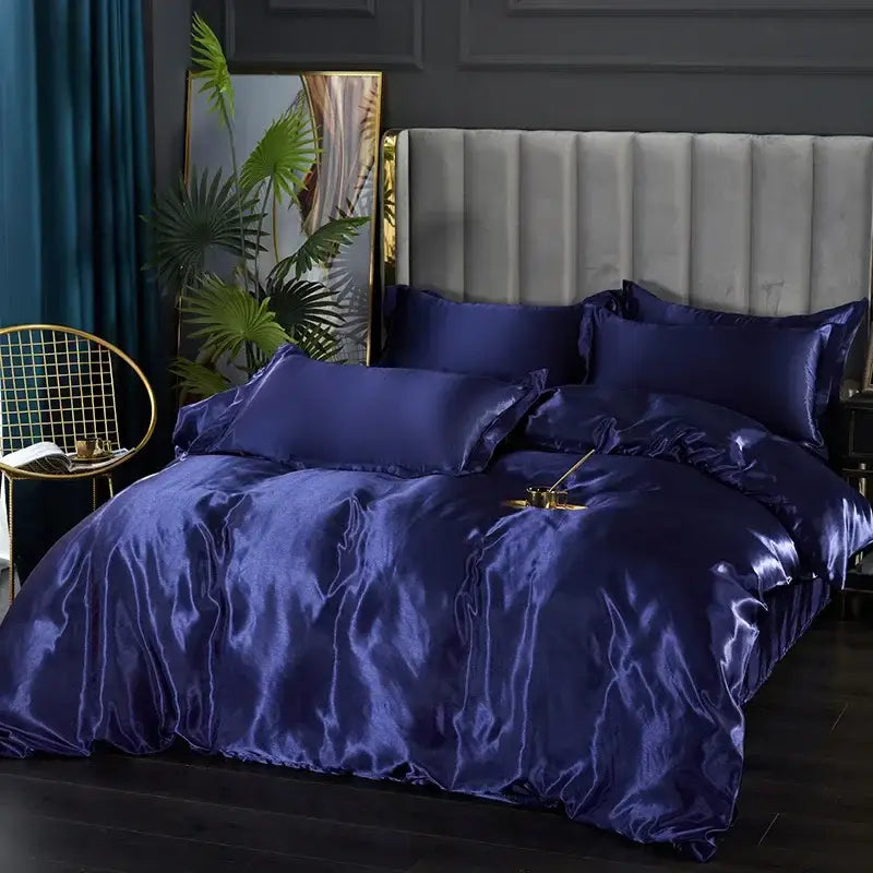 Glossy pink satin duvet cover set – bedroom silk bedding