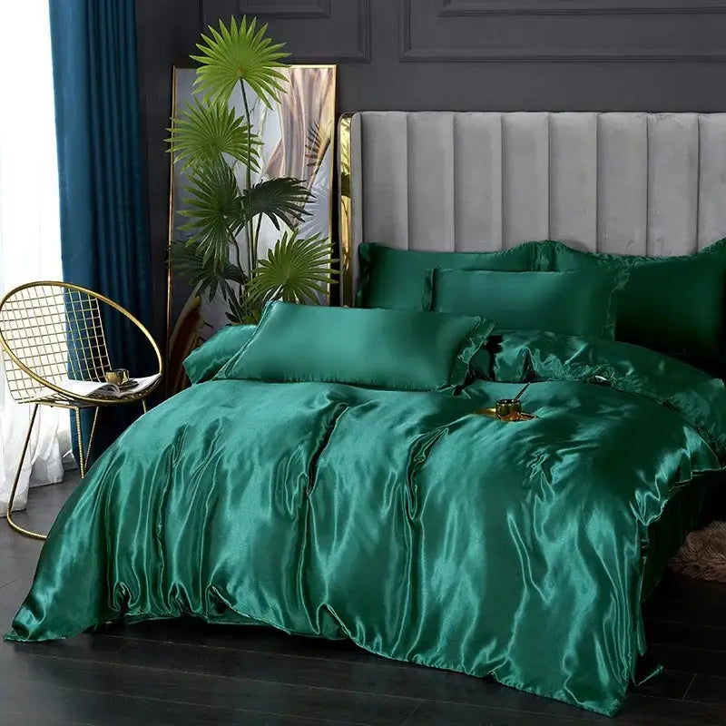 Luxurious rose gold satin duvet cover bedroom bedding set