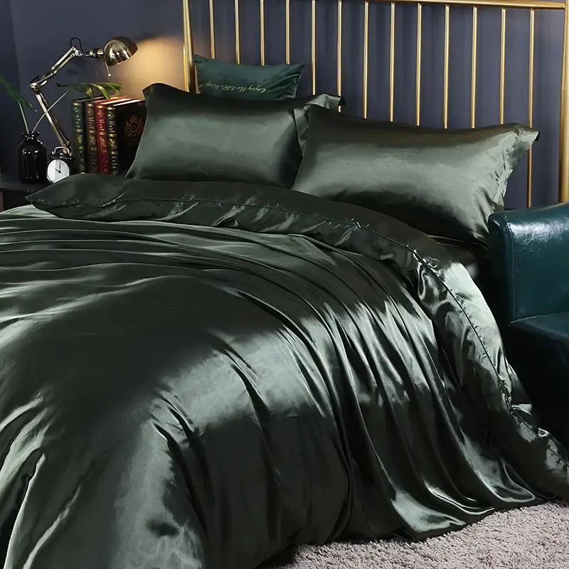Luminous lime satin duvet cover set bedroom luxury bed sheet