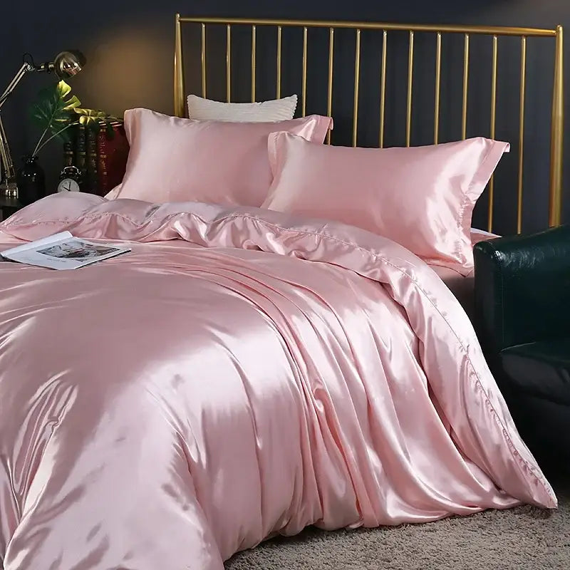 Luxurious copper satin duvet cover set bedroom silk bedding