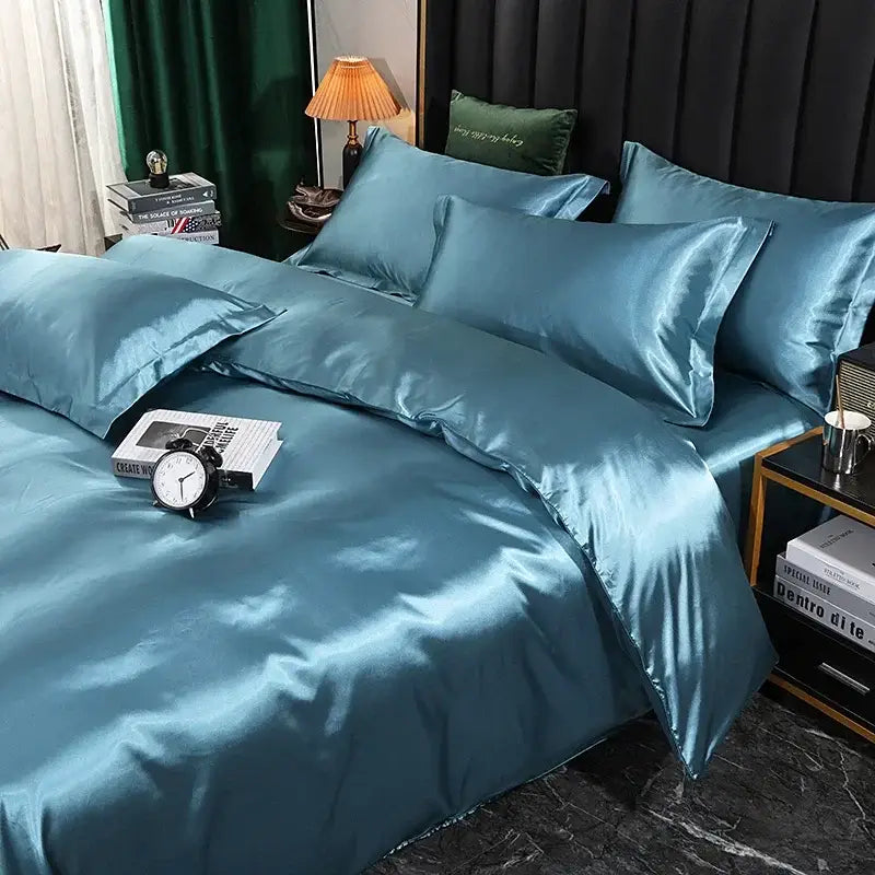 Luxurious copper satin duvet cover set bedroom silk bedding