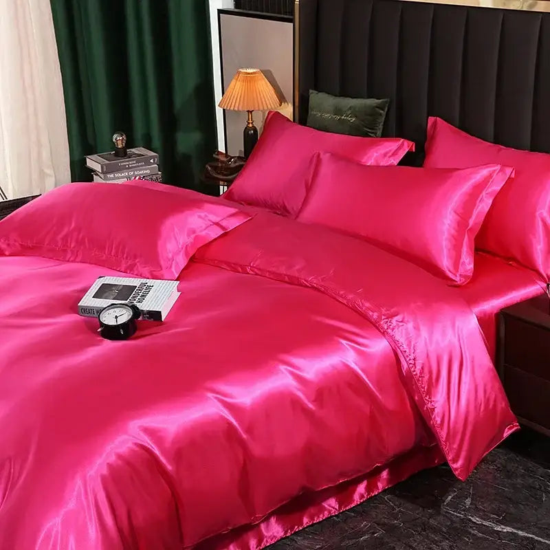 Luxurious navy satin duvet cover bedroom bedding set