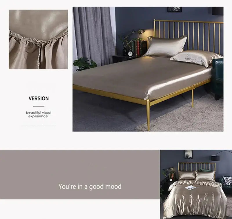 Luxurious gold & red satin bedding set bedroom duvet cover
