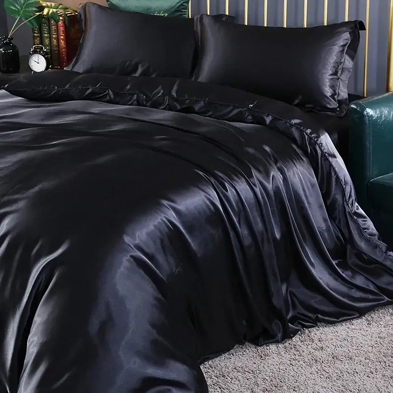 Luxurious navy satin duvet cover bedroom bedding set