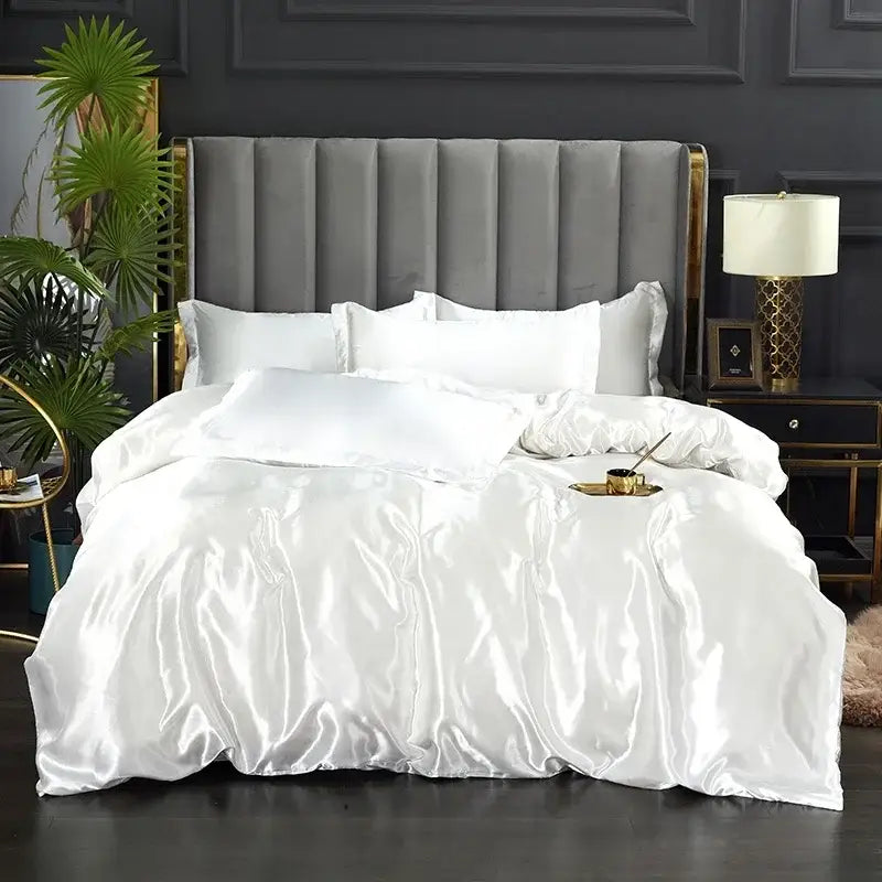 Luxurious purple satin duvet cover bedroom bedding set