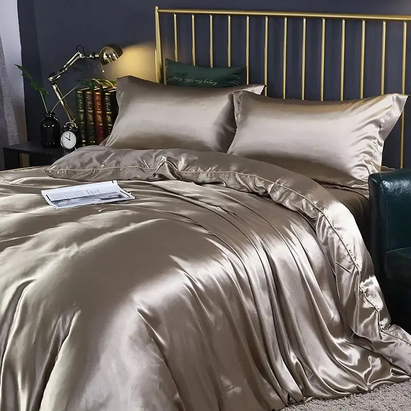 Luxurious navy satin duvet cover bedroom bedding set