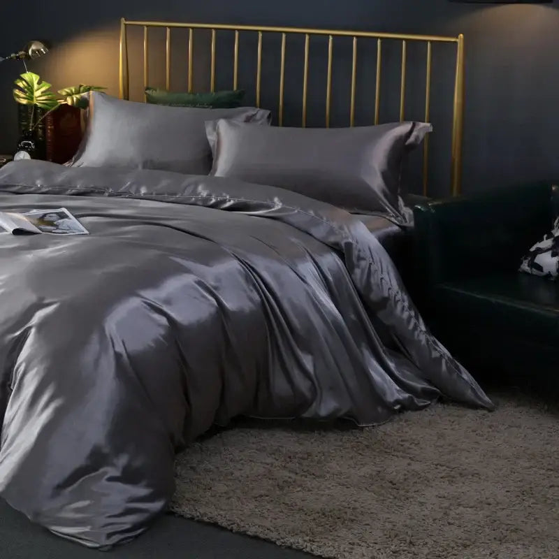 Luxurious navy satin duvet cover bedroom bedding set