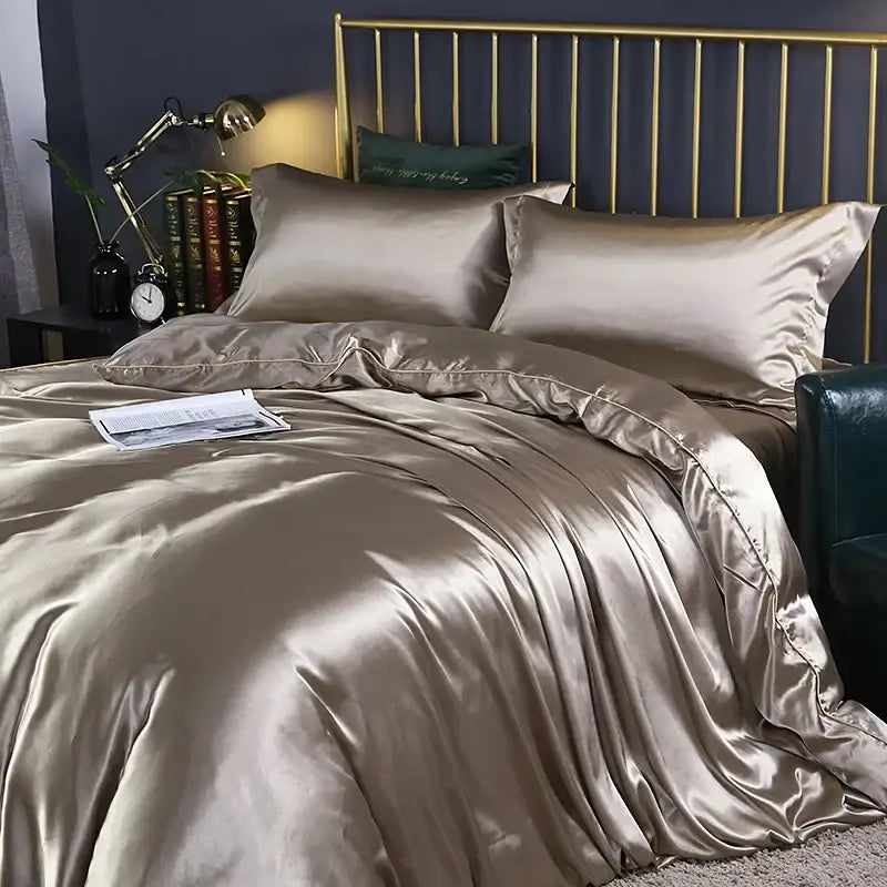 Luxurious navy satin duvet cover bedroom bedding set