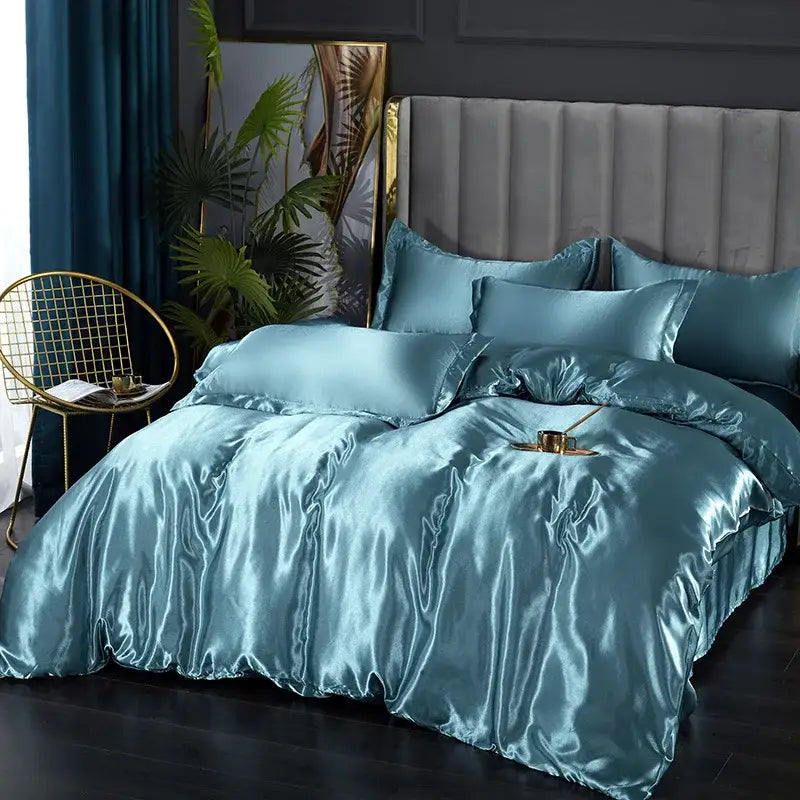 Luxurious pink satin duvet cover set bedroom glossy bedding