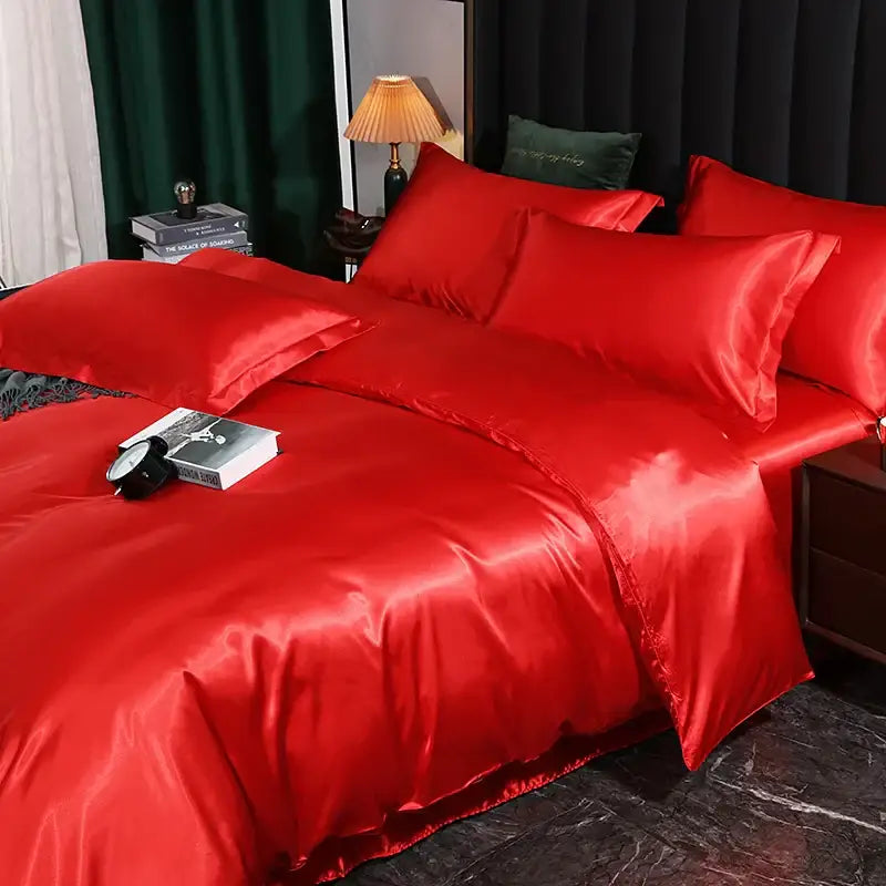 Luxurious turquoise satin duvet cover set bedroom bed sheet