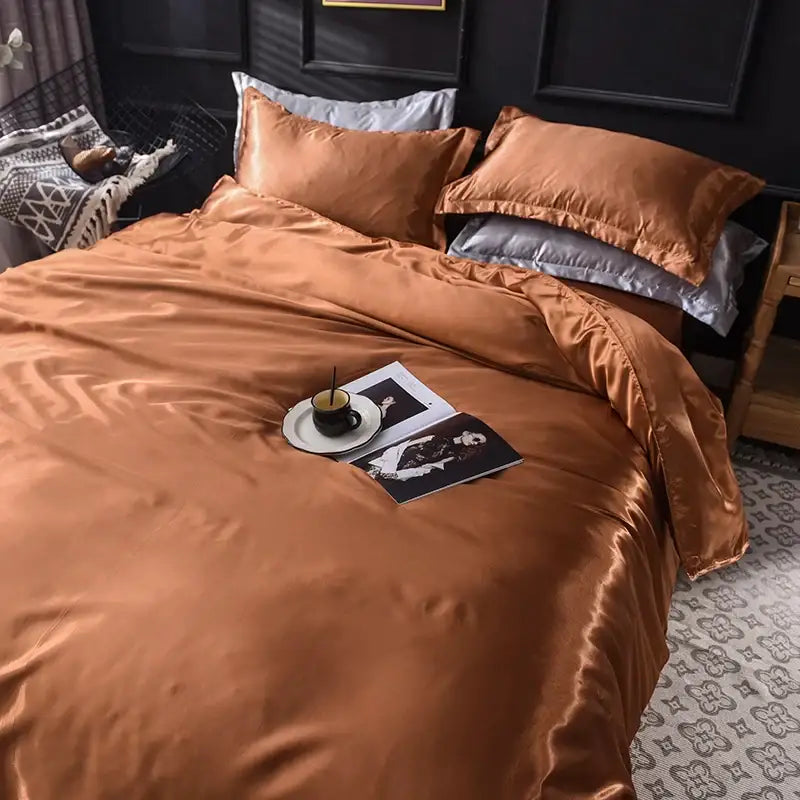 Luxurious crimson satin silk bedding set – bedroom duvet cover