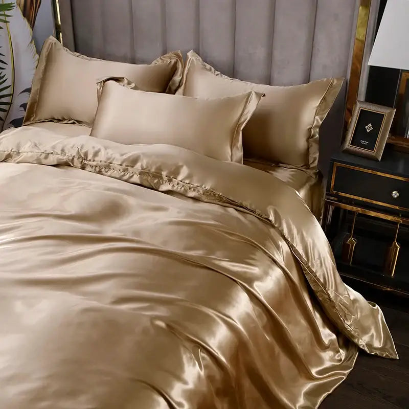 Luxurious black silk bedding set bedroom ruffled satin decor