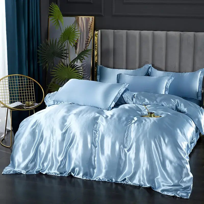 Emerald green luxurious satin duvet cover bedroom bedding set